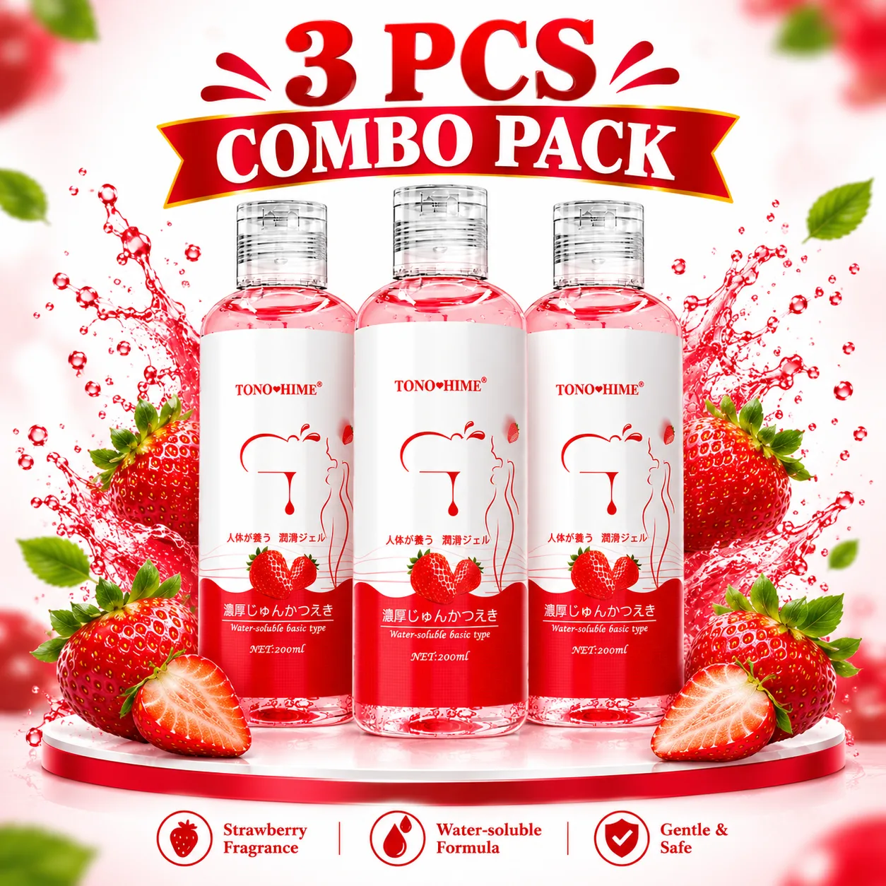 Lubricant Lube Love - Strawberry Gel (100ml) 3pcs
